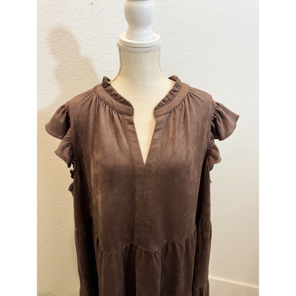 Skies Are Blue Faux Suede Split V-Neck Ruffle Cap Sleeve Tier Dress. Size 3X - Picture 2 of 7